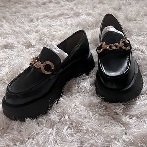 ZARA CHAIN TRIM LUG SOLE LOAFERS